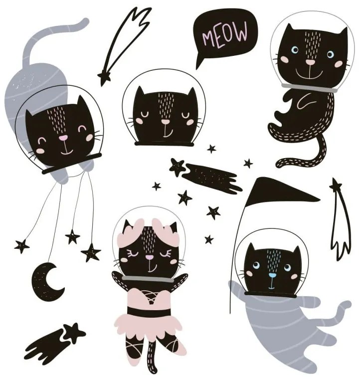 Zestaw dziecięcych naklejek ściennych Ambiance Scandinavian Animals Cosmonaut Cats