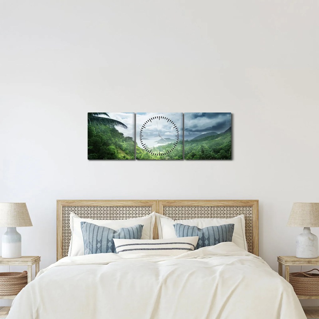 Obraz - Dżungla Seszeli (z zegarem) (90x30 cm)