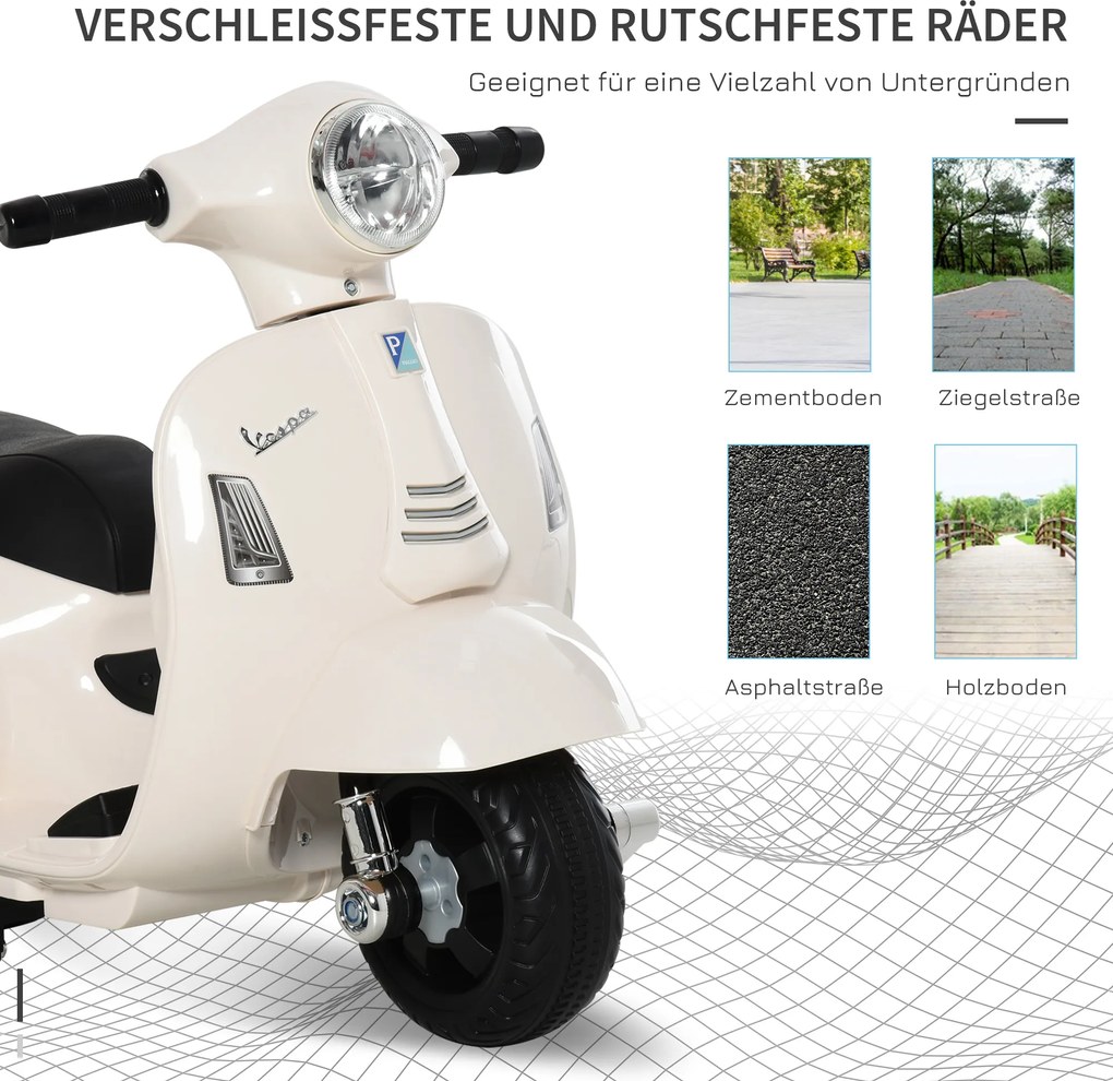 VESPA elektryczny motocykl dla dzieci Biały pojazd dla maluchów 3-6 lat Zabawka na akumulator | Aosom PL