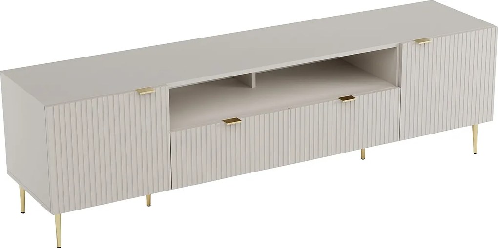 Szafka RTV 2-drzwiowa z 2 szufladami i 2 wnękami z MDF i stali - Beżowy i Złoty - YESINIA