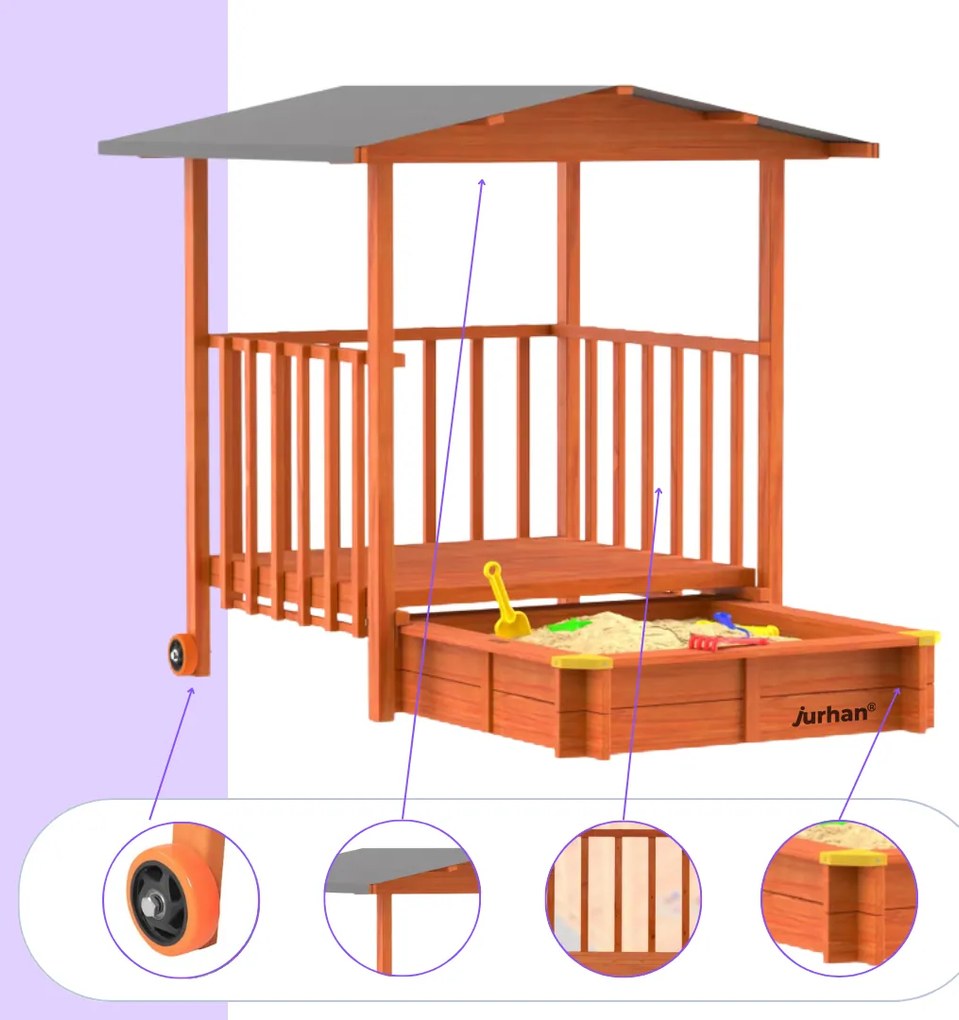 Piaskownica z werandą SUNNY, 130x130x143cm, brązowa/szara Jurhan