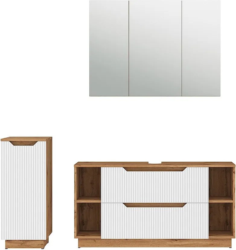 Zestaw mebli łazienkowych dąb/białe paski 119.2x35x62.5 lotta