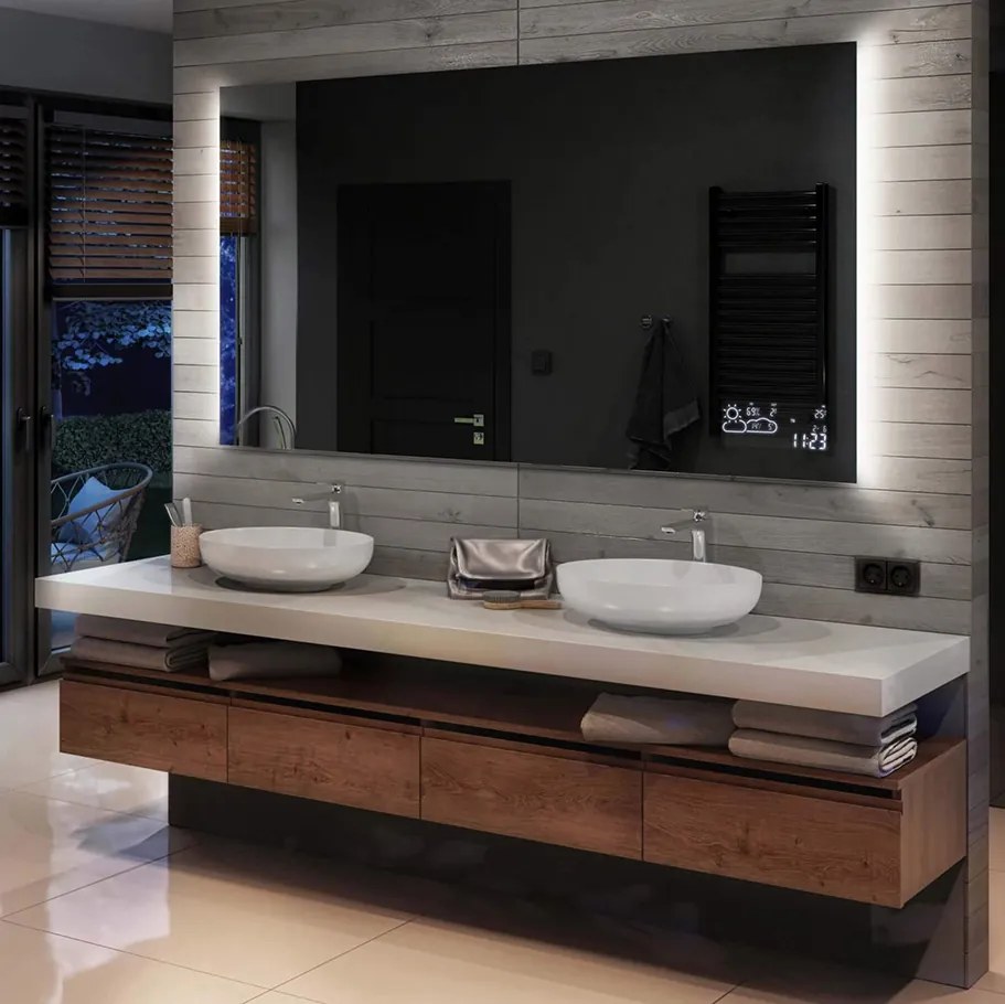 Lustro z oświetleniem L62 ledowe do łazienki, duże lustro na wymiar, kryształowa tafla z podświetleniem do makijażu ze szlifowanym krawędziami