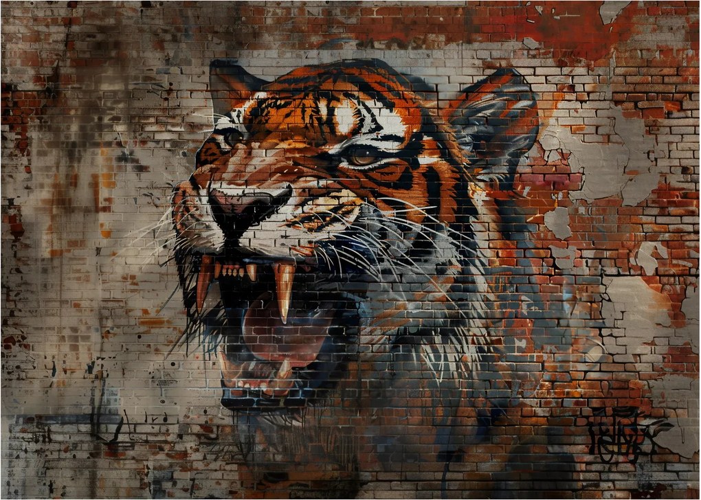 Obraz na szkle - Tygrys z cegieł (70x50 cm)