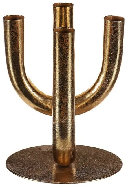 Metalowy świecznik 4 ramienny. Na świece stożkowe,złoty, 14 x 14 x 18 cm