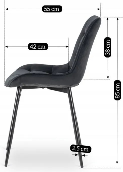 Krzesło Tapicerowane do Jadalni CHRIS Czarne Welurowe Nowoczesne Loft