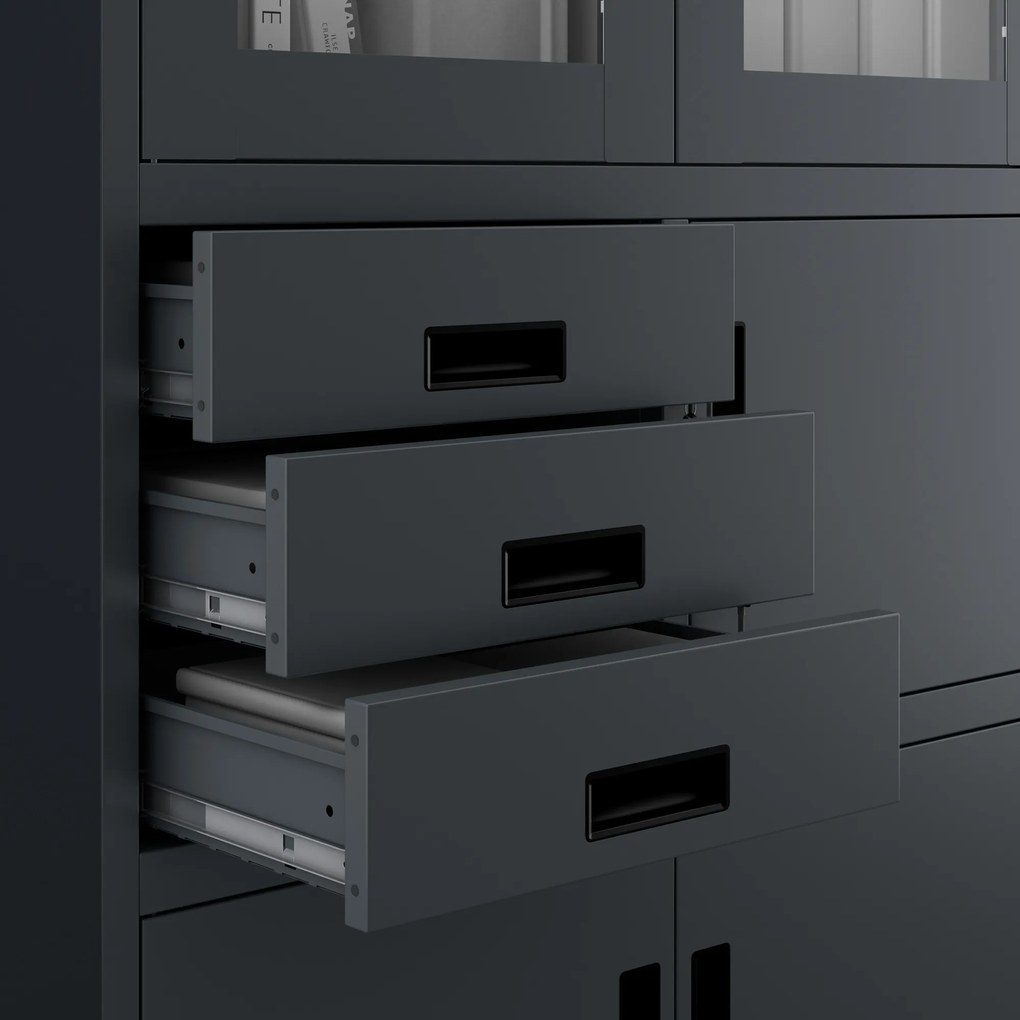 Biurowa szafa metalowa z sejfem na akta i dokumenty FILIP, 900 x 1850 x 400 mm, antracytowa