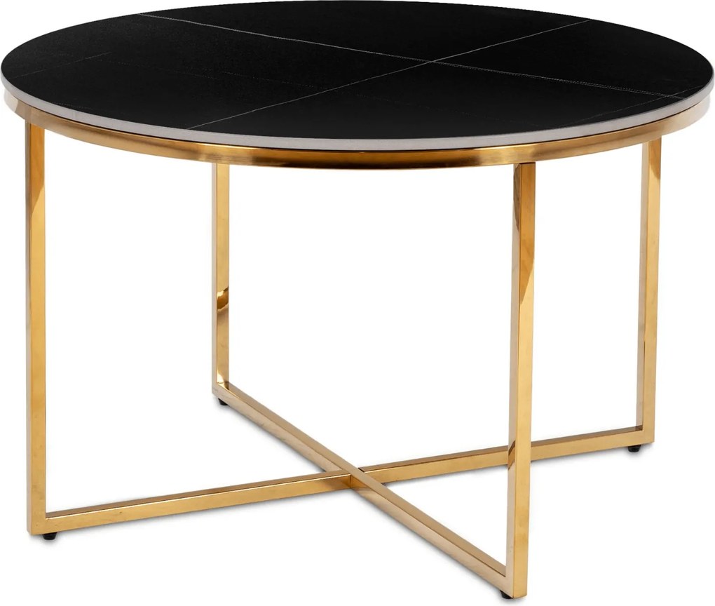 Stolik Kawowy Ceramiczny MARINE 80 cm Czarny Marmur Mat/Złoty Nowoczesny Glamour