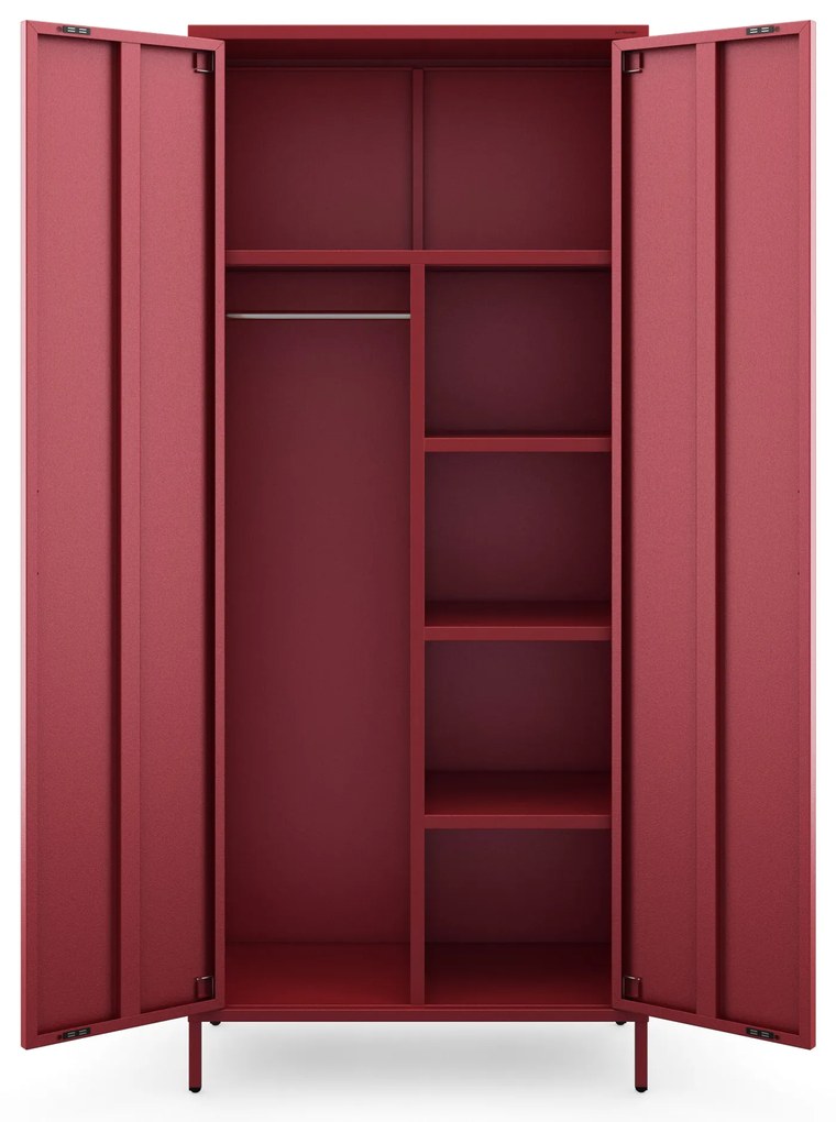 Szafa na ubrania metalowa czerwona FLAVIO, 800 x 1850 x 450 mm
