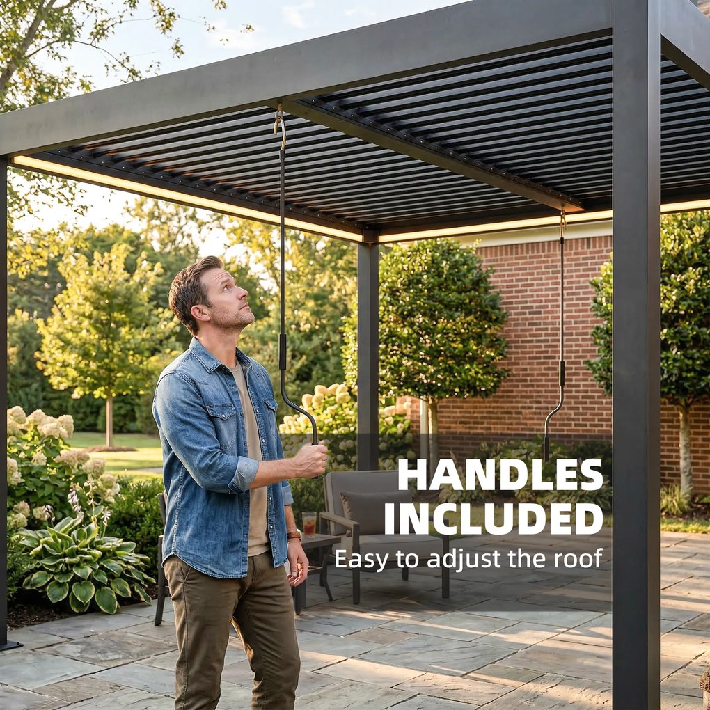 Outsunny Pergola 3x3 m z aluminium z oświetleniem LED, pilotem i regulowanym lamelowym dachem | Aosom PL