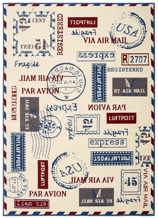 Dywan nowoczesny Poczta Kremowo Niebieski  160 cm x 225 cm