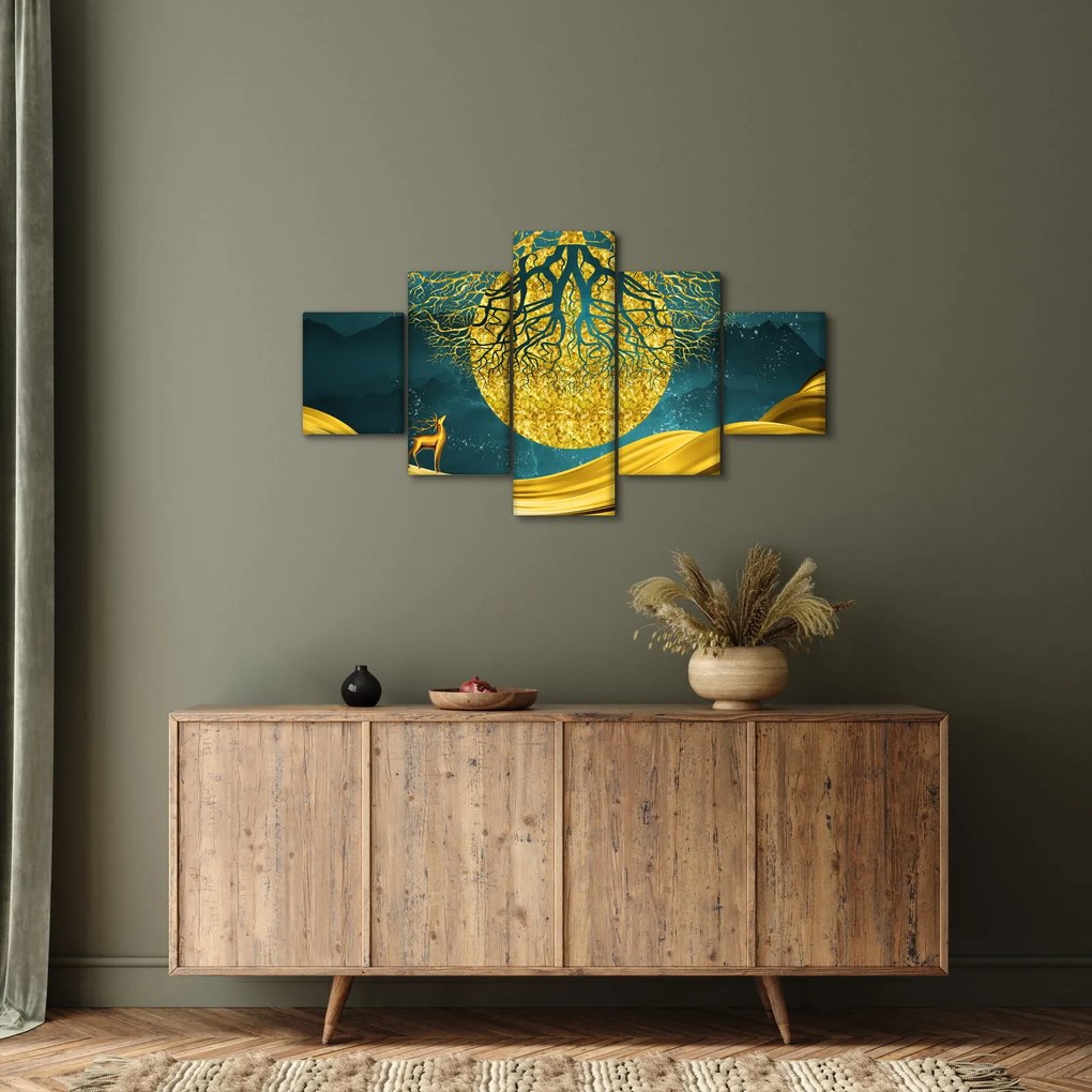 Obraz - Abstrakcja, złoty krajobraz (125x70 cm)