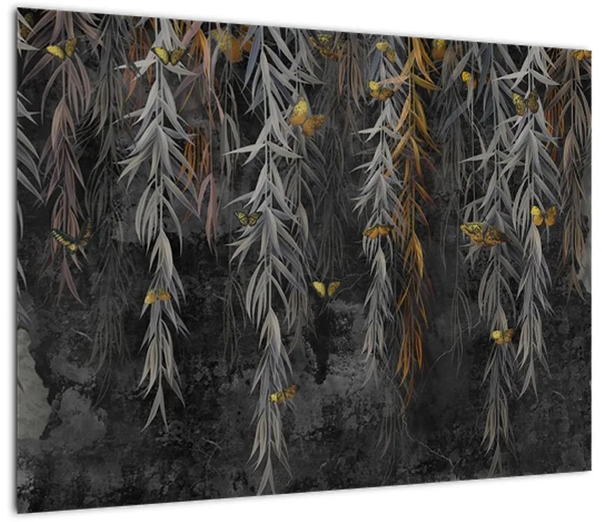Obraz na szkle - Gałązki wierzby na czarnym tle (70x50 cm)