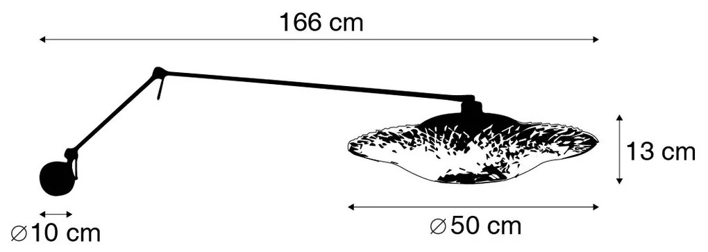 Lampa ścienna czarna z abażurem z rattanu 50 cm regulowana - BlitzKolonialny Oswietlenie wewnetrzne