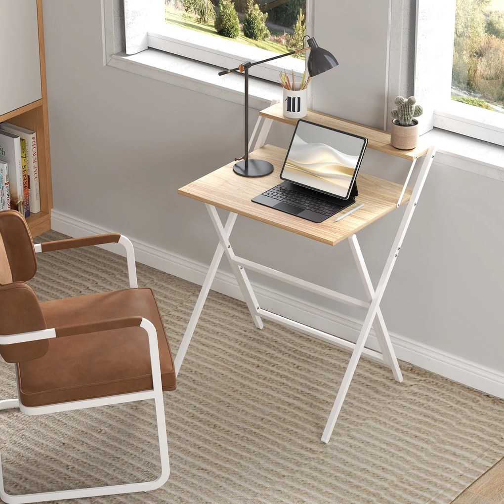 HOMCOM Biurko z podstawką pod monitor, 70 cm składane biurko komputerowe do home office, małe pomieszczenia, naturalne | Aosom PL