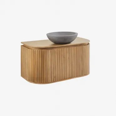 Zestaw Wiszących Mebli Łazienkowych Z Drewna Mango Analis Naturalna & Okrągły Szary Cement Ø40 Cm Tarsis & Bezlusterkowiec & Bez Kranu - Sklum