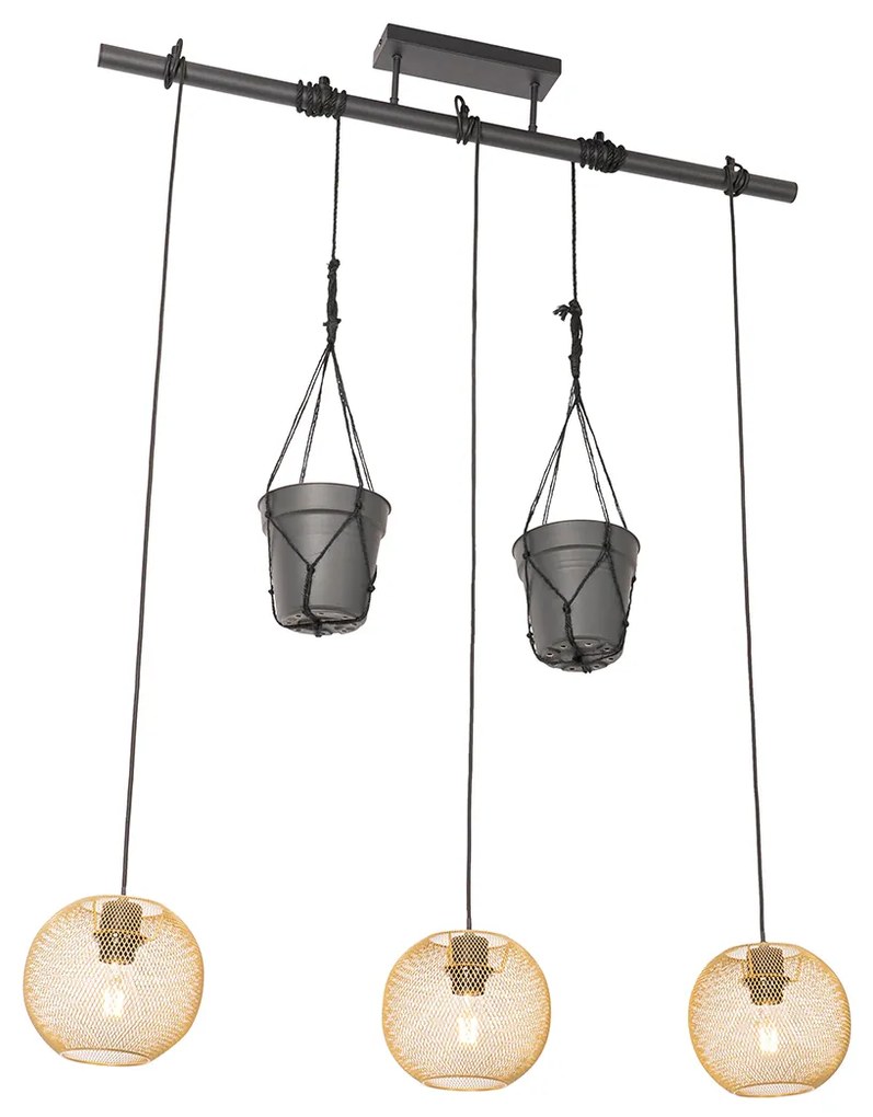 Industrialna lampa wisząca złota 3-światłowa - FlorPrzemysłowy Oswietlenie wewnetrzne
