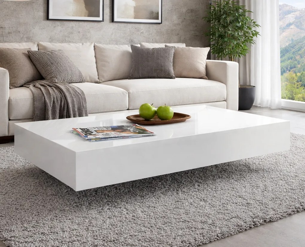 Niski stolik kawowy Pixel 120x60 cm, kolor biały połysk