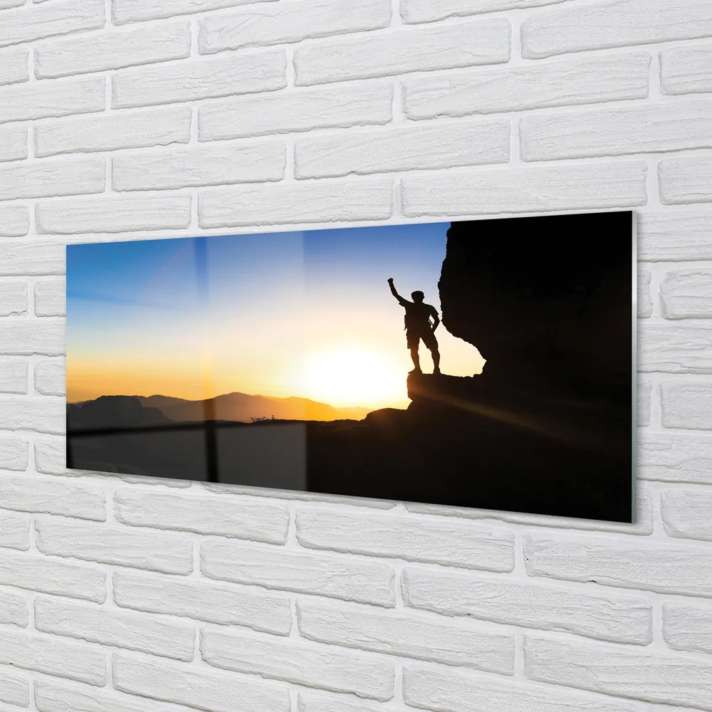 Szkło do Kuchni na Ścianę Człowiek w Górach o Zachodzie