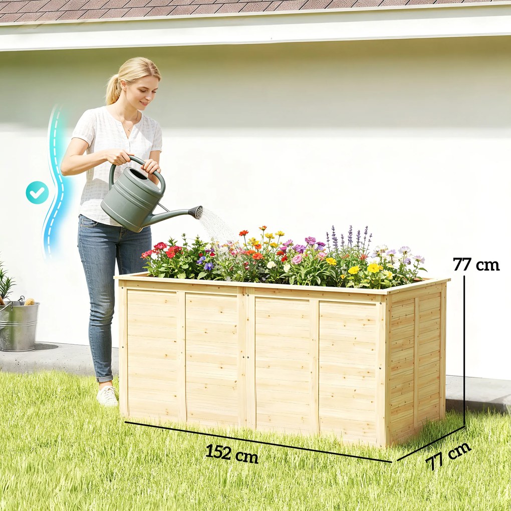 Outsunny Podwyższona drewniana grządka 152 x 77 x 77 cm Głęboka na zioła z otwartym dnem i prętami wzmacniającymi | Aosom PL
