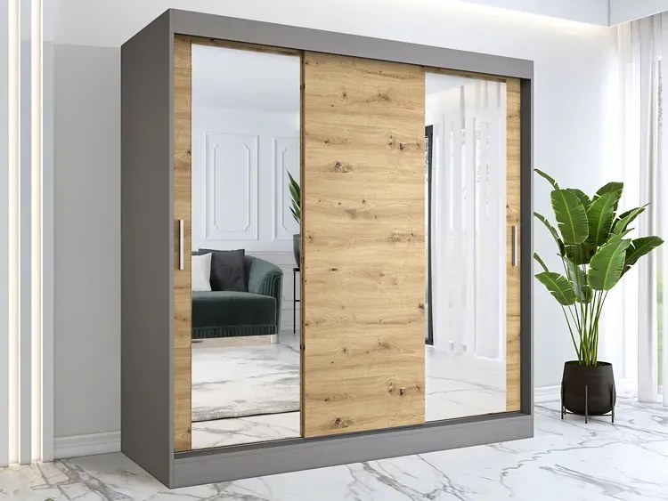 Szafa przesuwna antracyt + dąb artisan 200 cm - Seko 6X