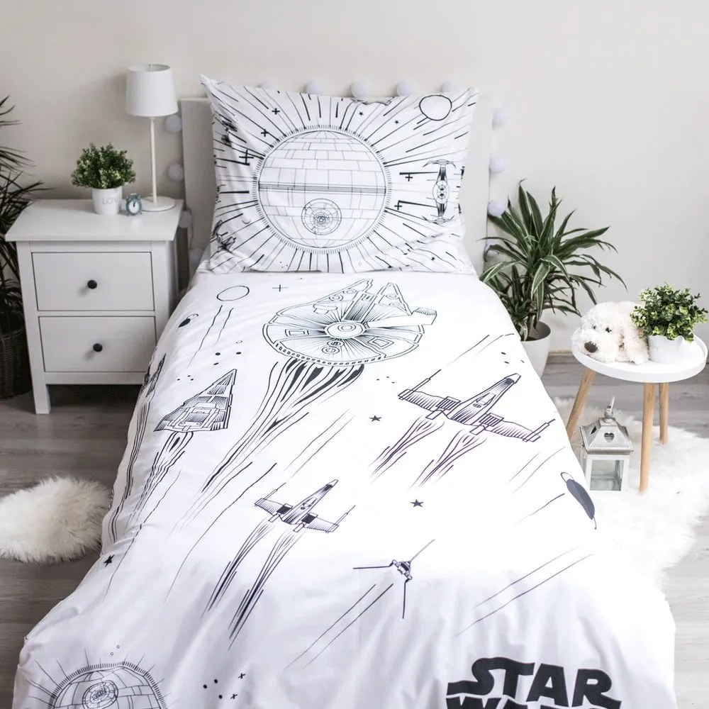 Bawełniana fluorescencyjna jednoosobowa pościel dziecięca 140x200 cm Star Wars – Jerry Fabrics