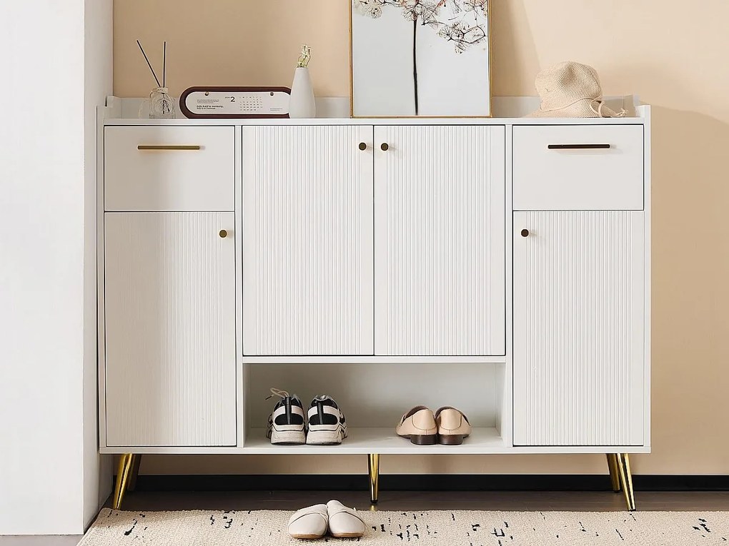 Szafka na buty - 2 szuflady + 4 drzwi + otwarta przegroda - Biała