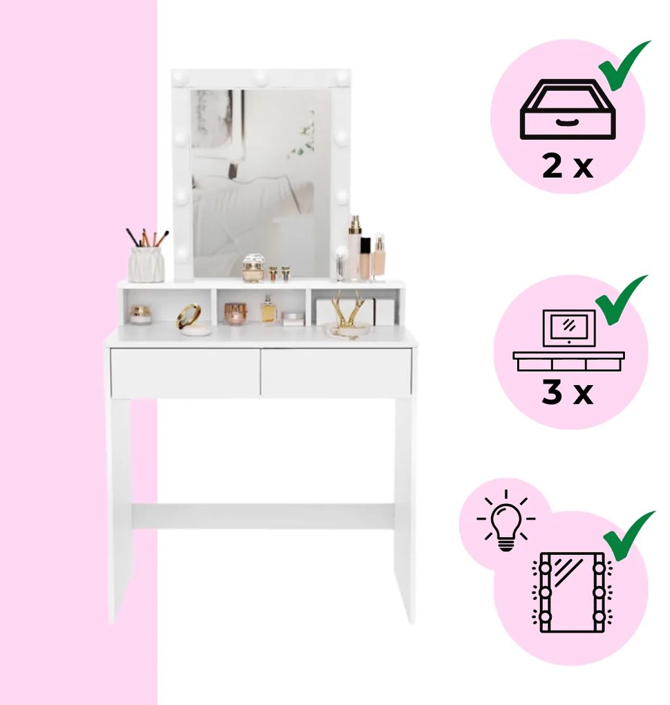 Toaletka VANESA z oświetleniem, 80x40x145cm, biała Jurhan