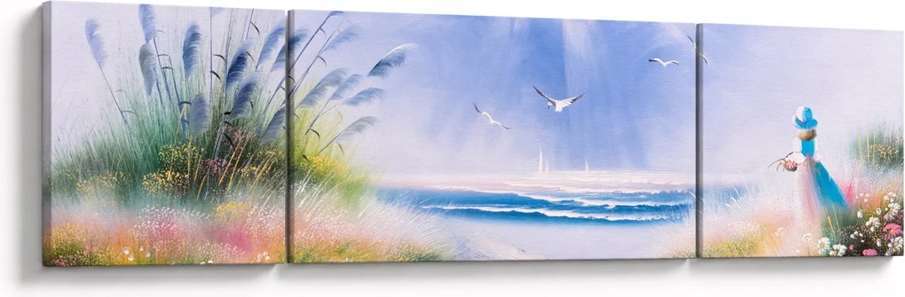 Obraz - Romantyczna plaża, obraz olejny (170x50 cm)