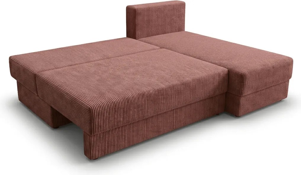 Rozkładana dwustronna sofa narożna do L TAVERO SLIM 201x140 cm, ciemnoróżowa