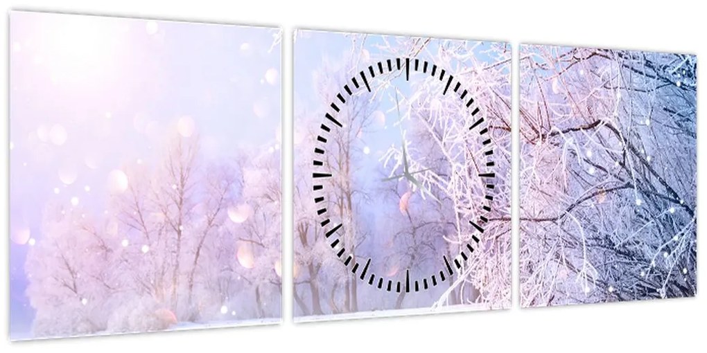 Obraz - Mroźna zima (z zegarem) (90x30 cm)