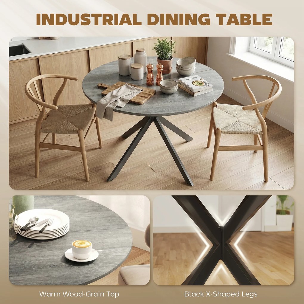 HOMCOM Okrągły stół jadalniany dla 4 osób, stół kuchenny w stylu industrialnym z nogami stalowymi, do jadalni, kuchni, szary | Aosom PL