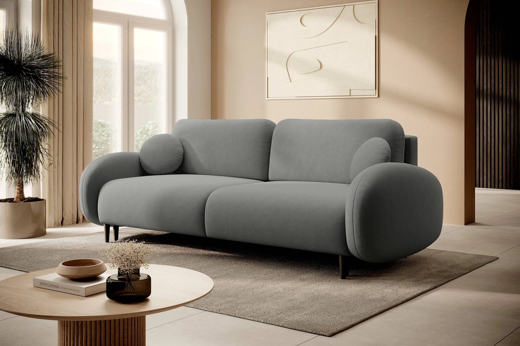 Masseno Sofa AGIO z funkcją spania i pojemnikiem na pościel, Rozkładana sofa - Szary, CASTEL 93