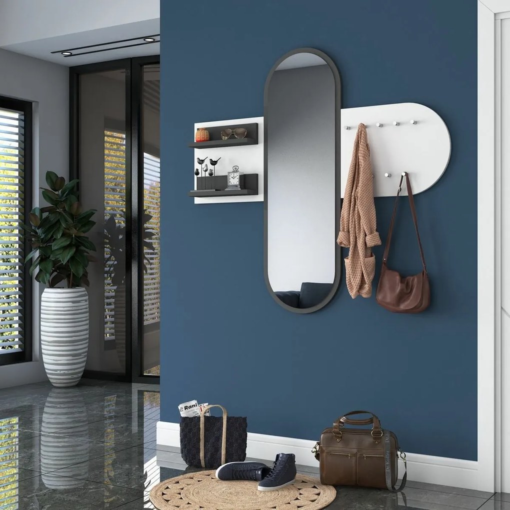 Wieszak ścienny z lustrem Pomi White