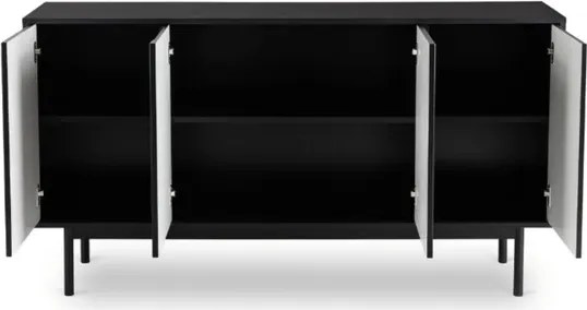 Komoda do Salonu MARLEN 155 cm Czarna Czterodrzwiowa Glamour