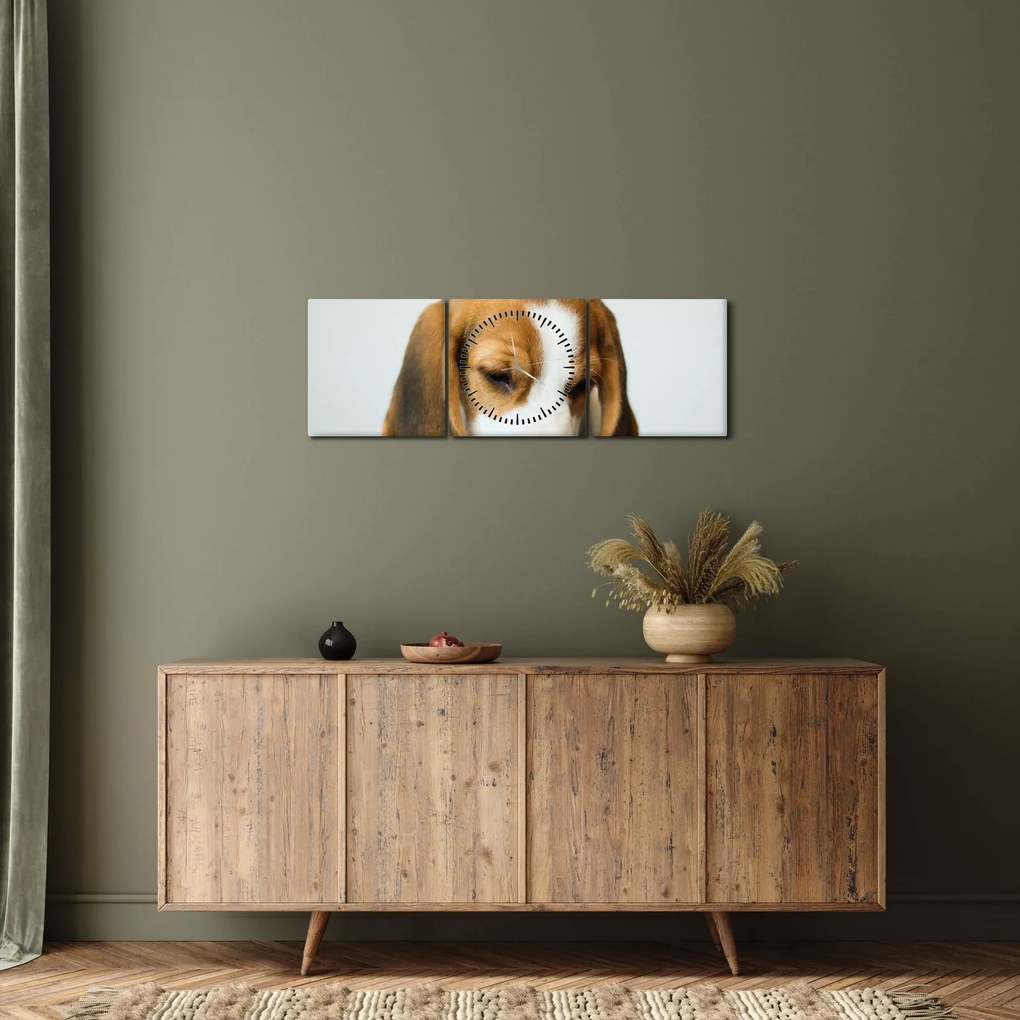 Obraz Beagle (z zegarem) (90x30 cm)