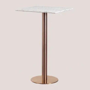 Kwadratowy Wysoki Stolik Barowy 60x60 Cm Z Lastryko Malibu Terrazzo W Kolorze Kości Słoniowej - Czarny & Różowe Złoto - Sklum