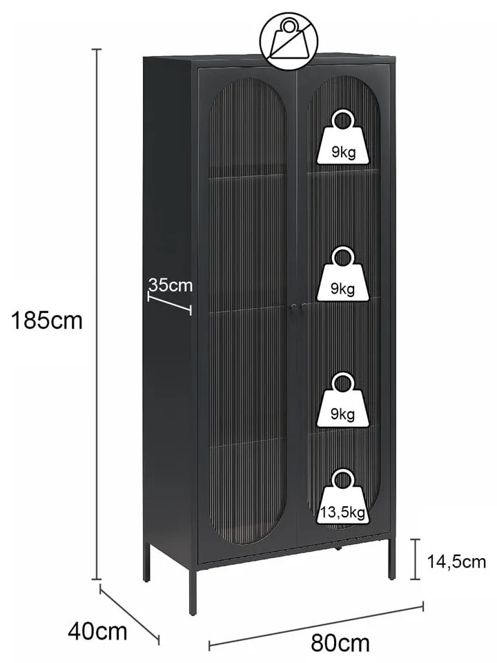 Czarna metalowa witryna 80x186x40 cm Luna – Støraa