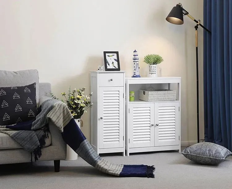 Klasyczny biały łazienkowy słupek z szufladą i szafką G5-F03