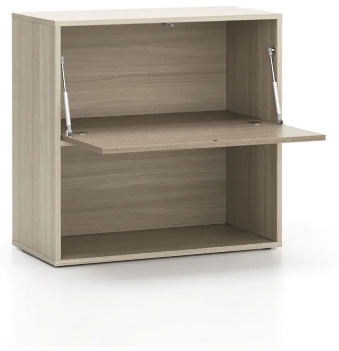 Regał biurowy LAYERS, niski, 1 schowek, 800 x 400 x 777, dąb naturalny/ dąb bejcowany