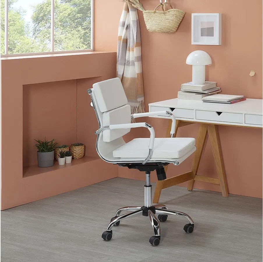 Fotel biurowy z regulacją kąta oparcia Colummn Fenix, biały, skóra ekologiczna