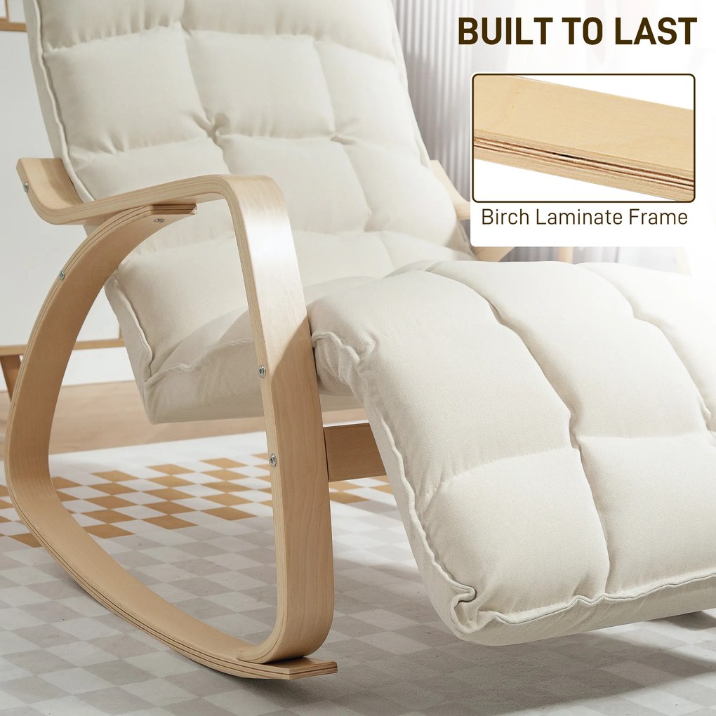 HOMCOM Wyściełany Bujany Fotel, Fotel Relaksacyjny z Podłokietnikami i Stalową Ramą, do Salonu, Sypialni, 67 x 106-123 x 92 cm, Kolor Kremowy | Aosom PL