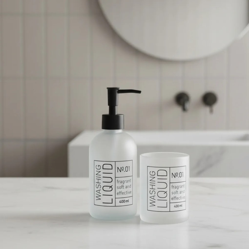 Szklany dozownik do mydła i kubek na szczoteczki ONYX