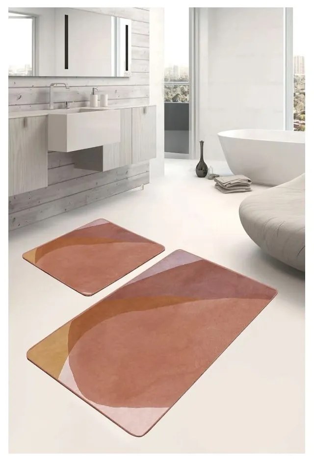 Brązowe aksamitne dywaniki łazienkowe zestaw 2 szt. 60x100 cm – Mila Home
