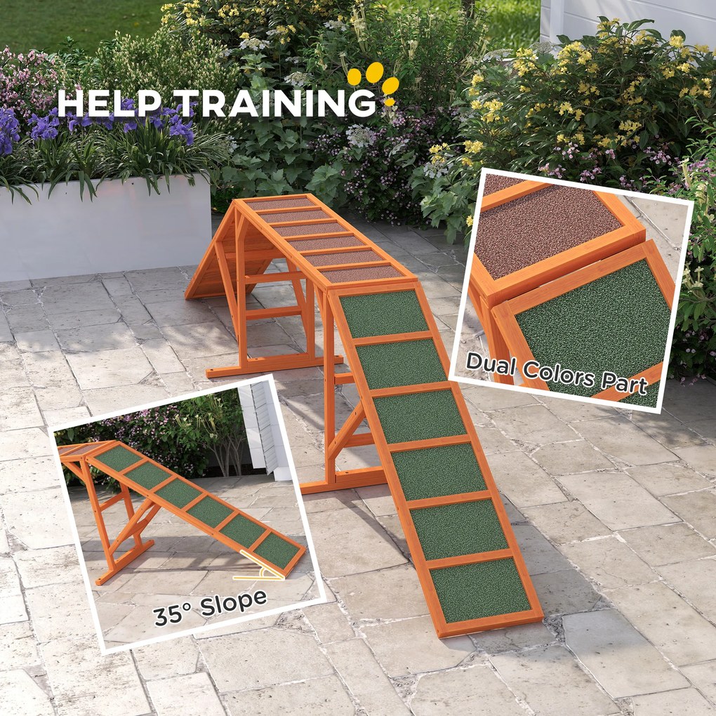 PawHut Rampy Agility dla Psów, Parcours, Antypoślizgowe, Odporne na Warunki Atmosferyczne, Drewno, 325 x 55 x 69 cm, Pomarańczowe
