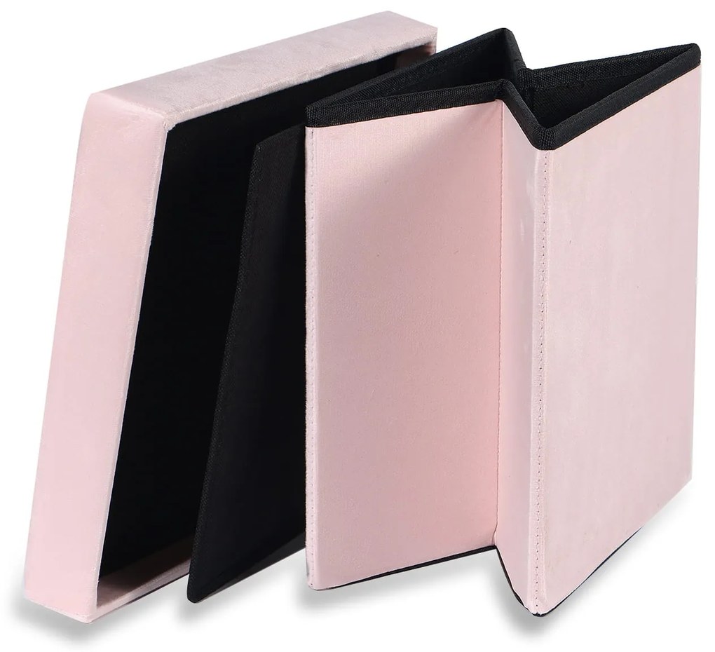 Różowy składany taboret CUBEXO VELVET M