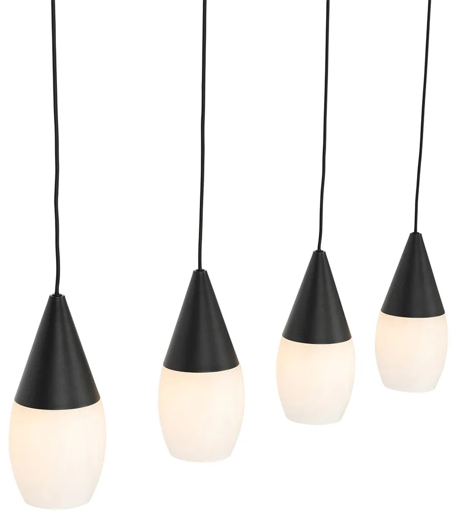 Nowoczesna lampa wisząca czarna z opalowym szkłem 4-światłowa - Drop Nowoczesny Oswietlenie wewnetrzne
