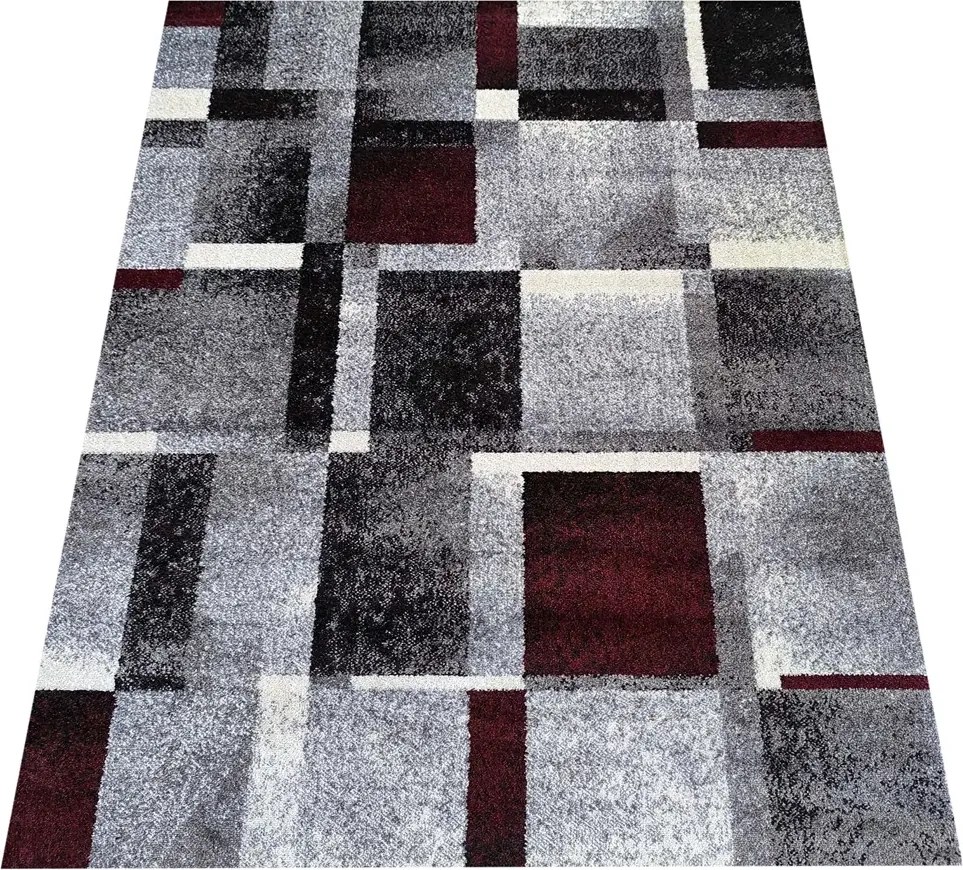 Szaro-czerwony dywan w geometryczne wzory Czarny mat C3-N26