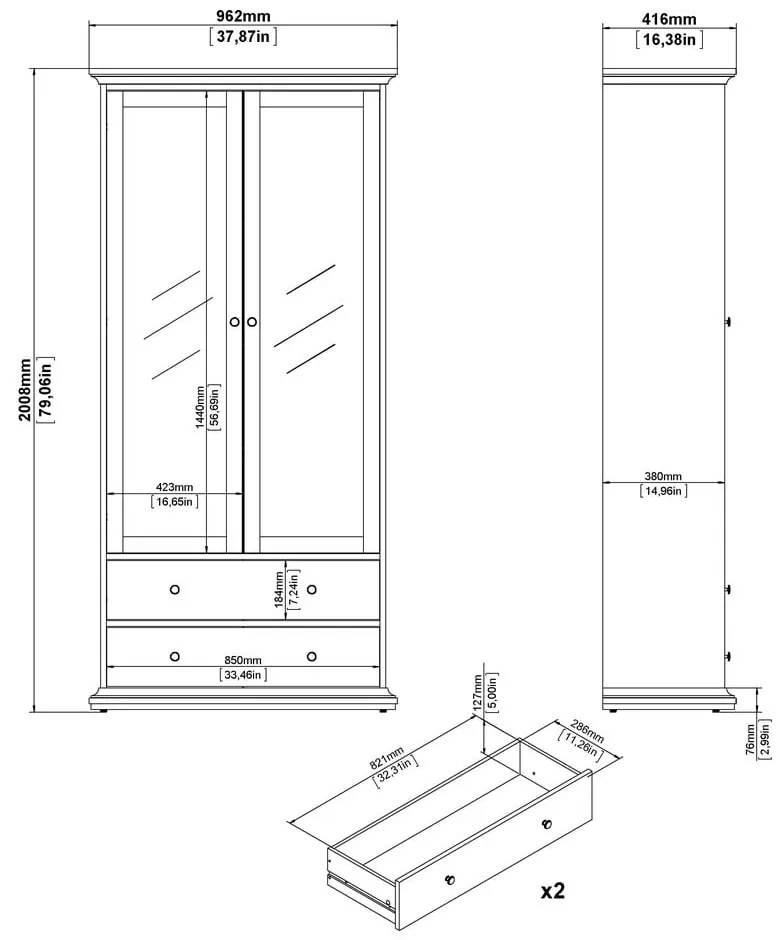 Biała witryna 96x201 cm Paris – Tvilum