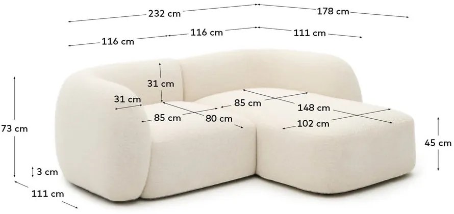 Kremowy narożnik z tkaniny szenilowej (prawostronny/z szezlongiem) Martina – Kave Home